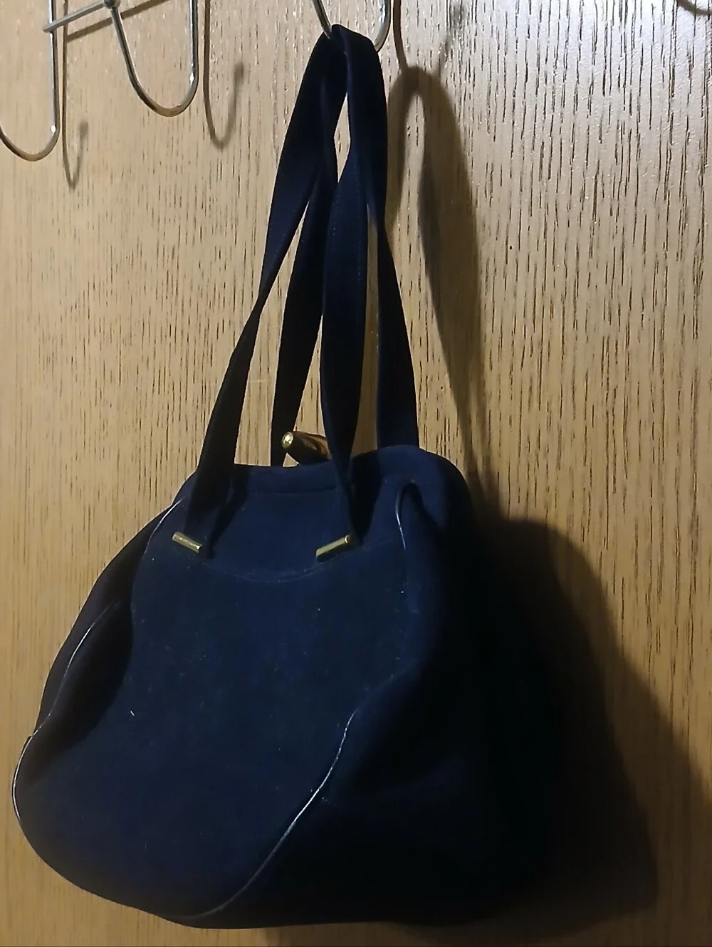 Vintage Dobbie Bag Mid-Century Navy Suede Handbag w/ Red Interior